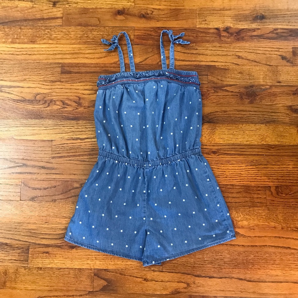 Cat & Jack 1 Pc Denim Blue Jean Shorts Romper w/ White Stars Red Stripes
Medium